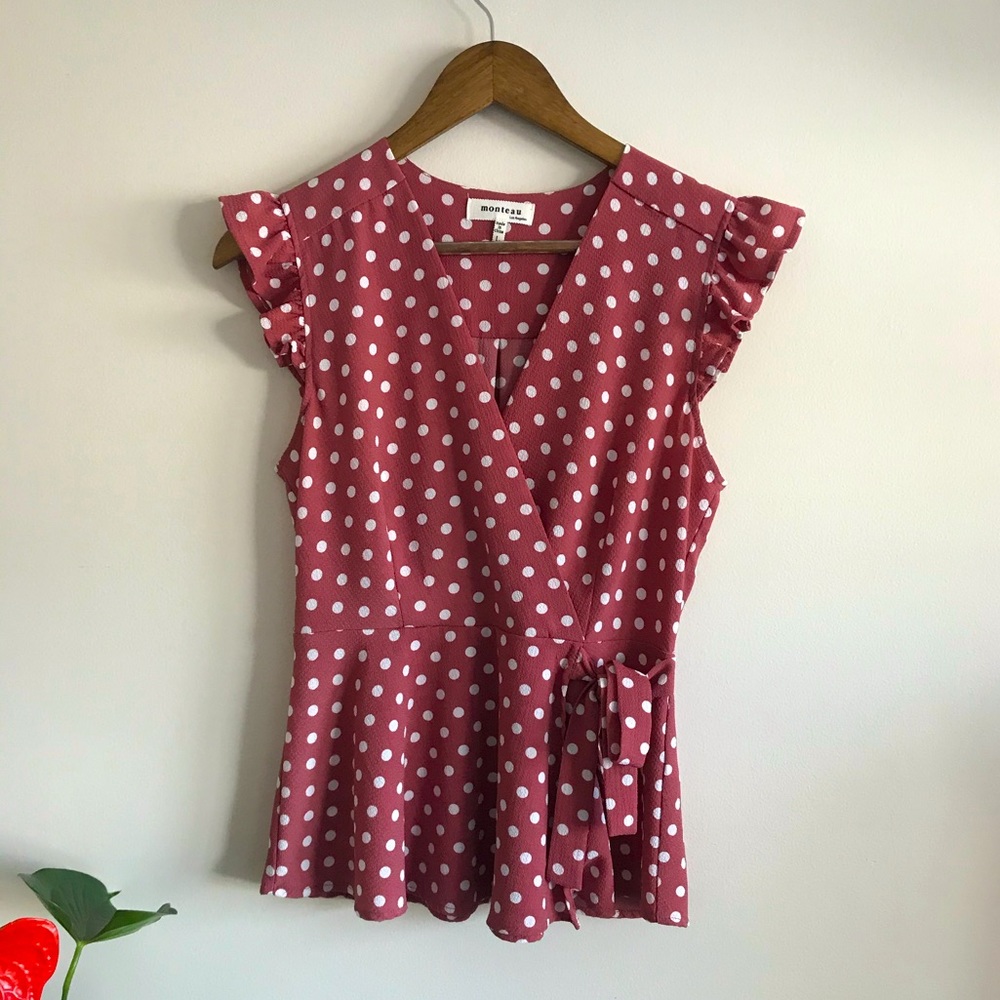 Pink Polka Dot Peplum with Tie Front